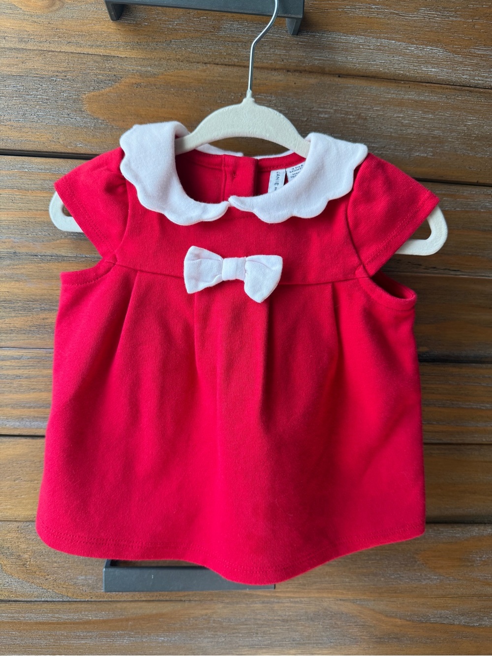 Janie and Jack Red Baby Dress with White Peter Pan Collar & Bow Matching Bloomer